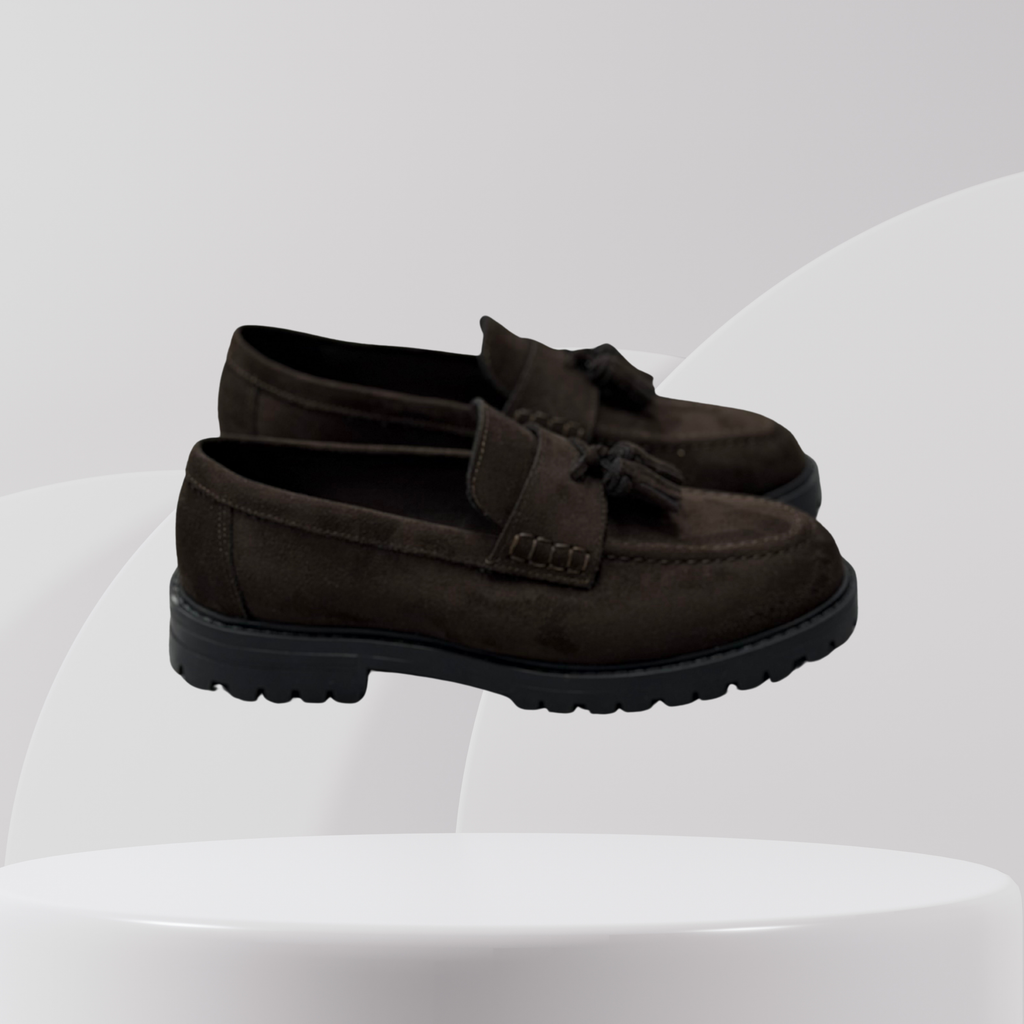 Garage Premium Suede Tassel Loafers – Dark Brown