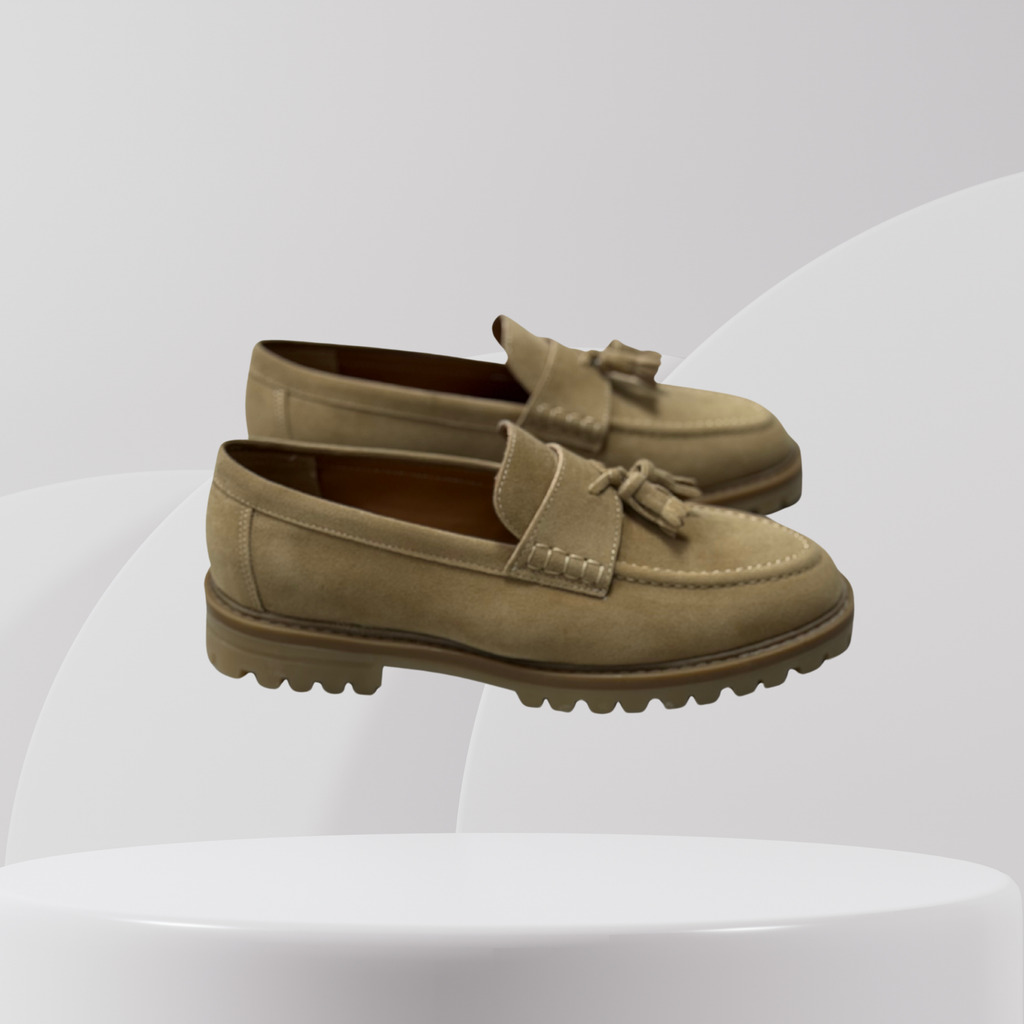 Garage Premium Suede Tassel Loafers – Beige