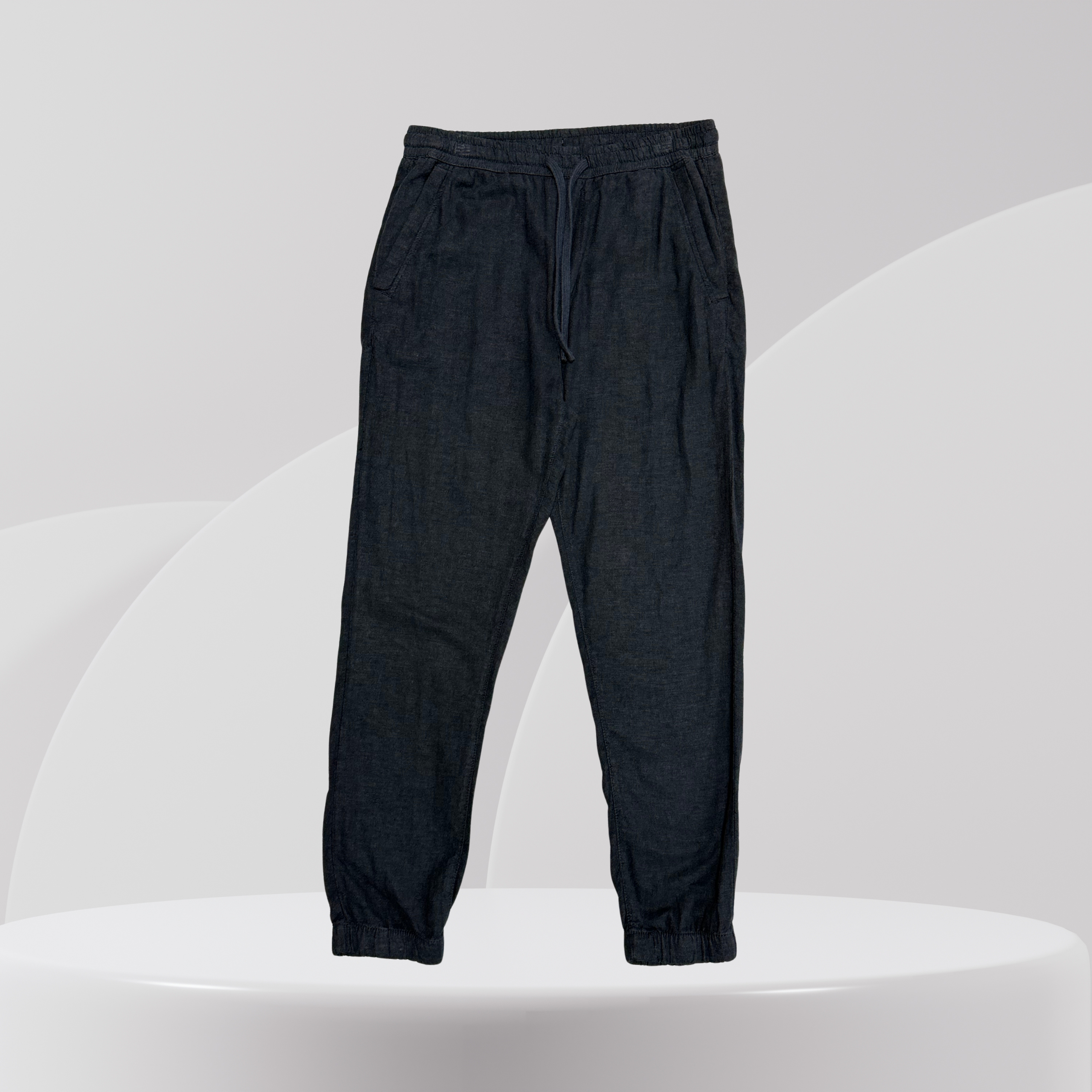 Black Relaxed-Fit Drawstring Tapered Trousers