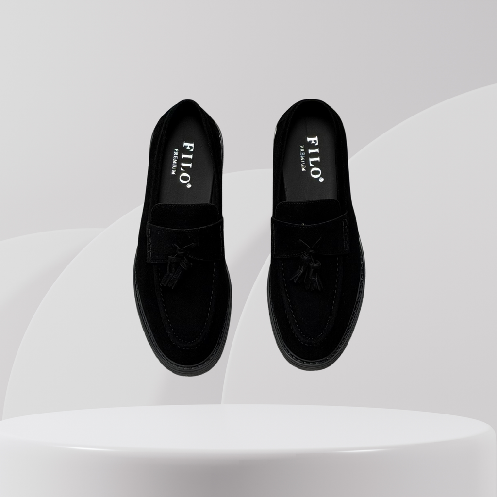 Garage Premium Black Suede Tassel Loafers