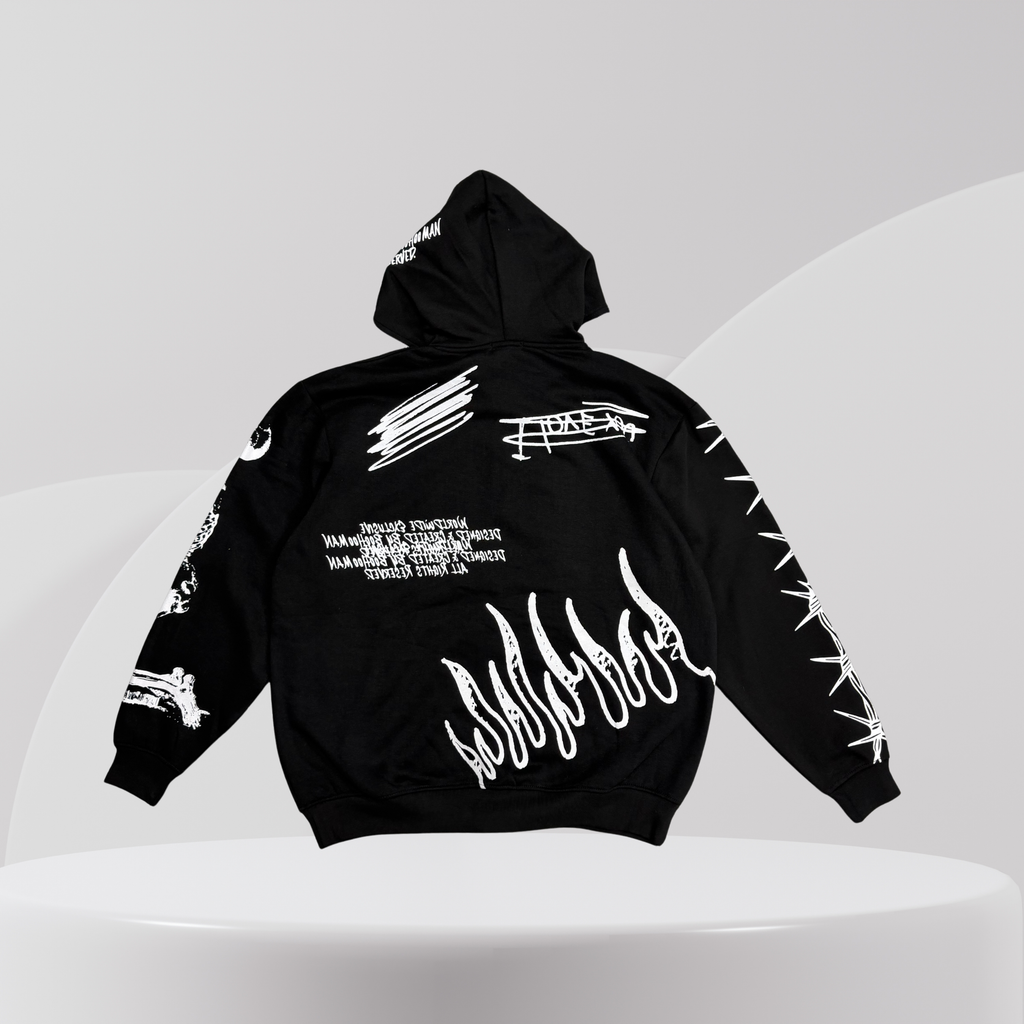 Black Graphic Zip-Up Tracksuit Set