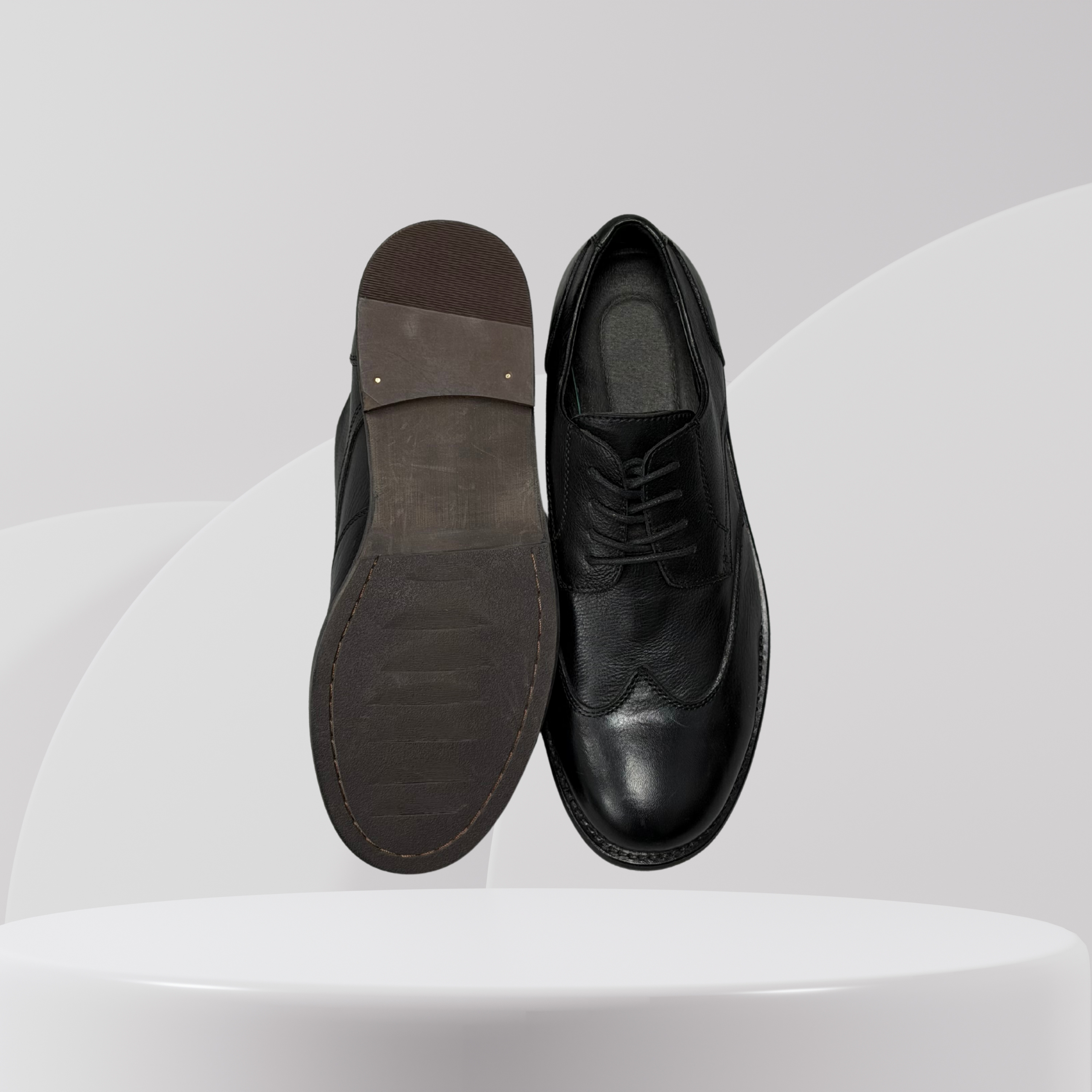 Garage Premium Black Leather Wingtip Derbies