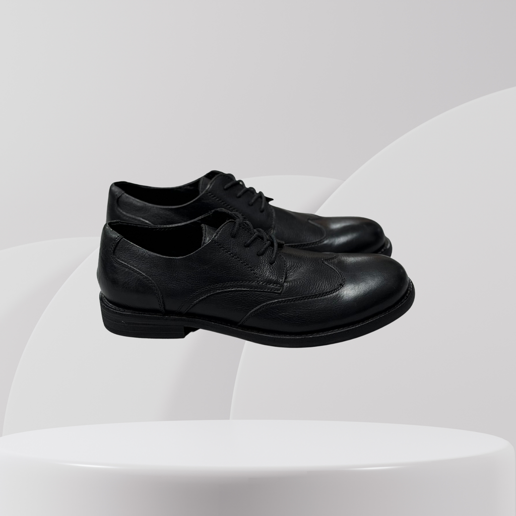 Garage Premium Black Leather Wingtip Derbies
