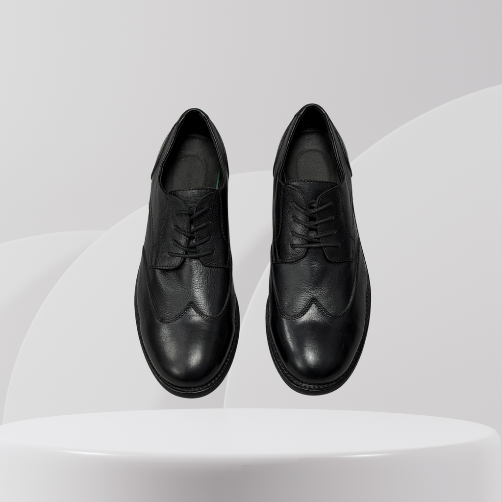 Garage Premium Black Leather Wingtip Derbies