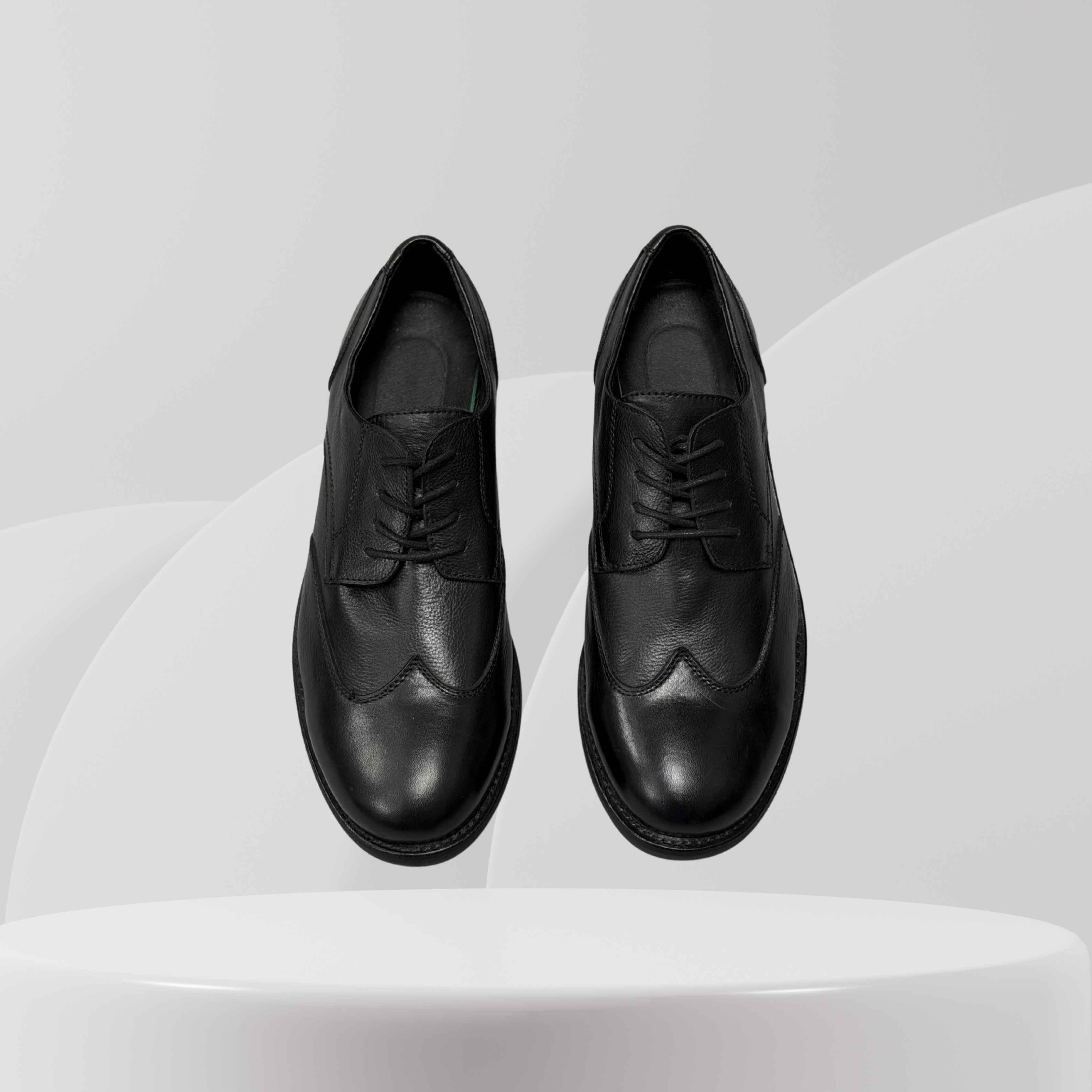 Garage Premium Black Leather Wingtip Derbies