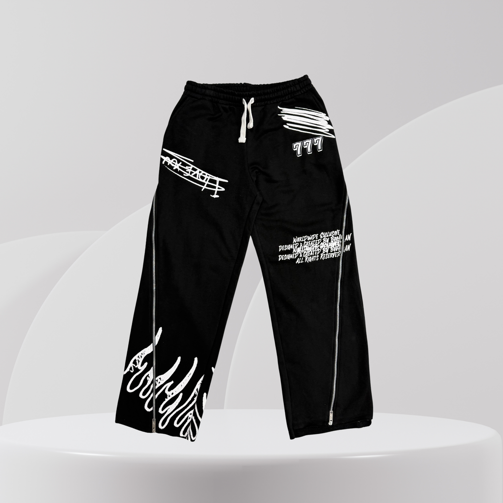 Black Graphic Zip-Up Tracksuit Set