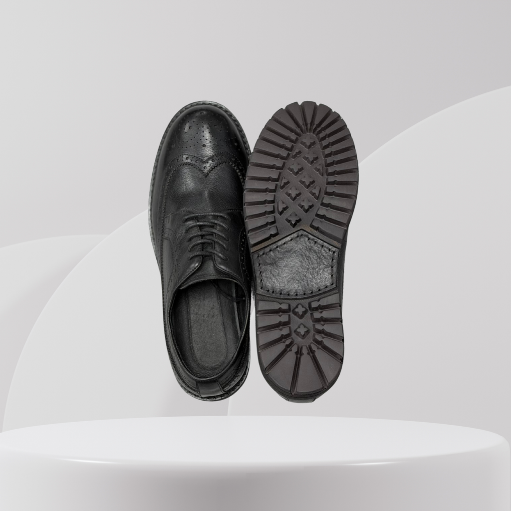 Garage Premium Black Leather Wingtip Brogue Shoes