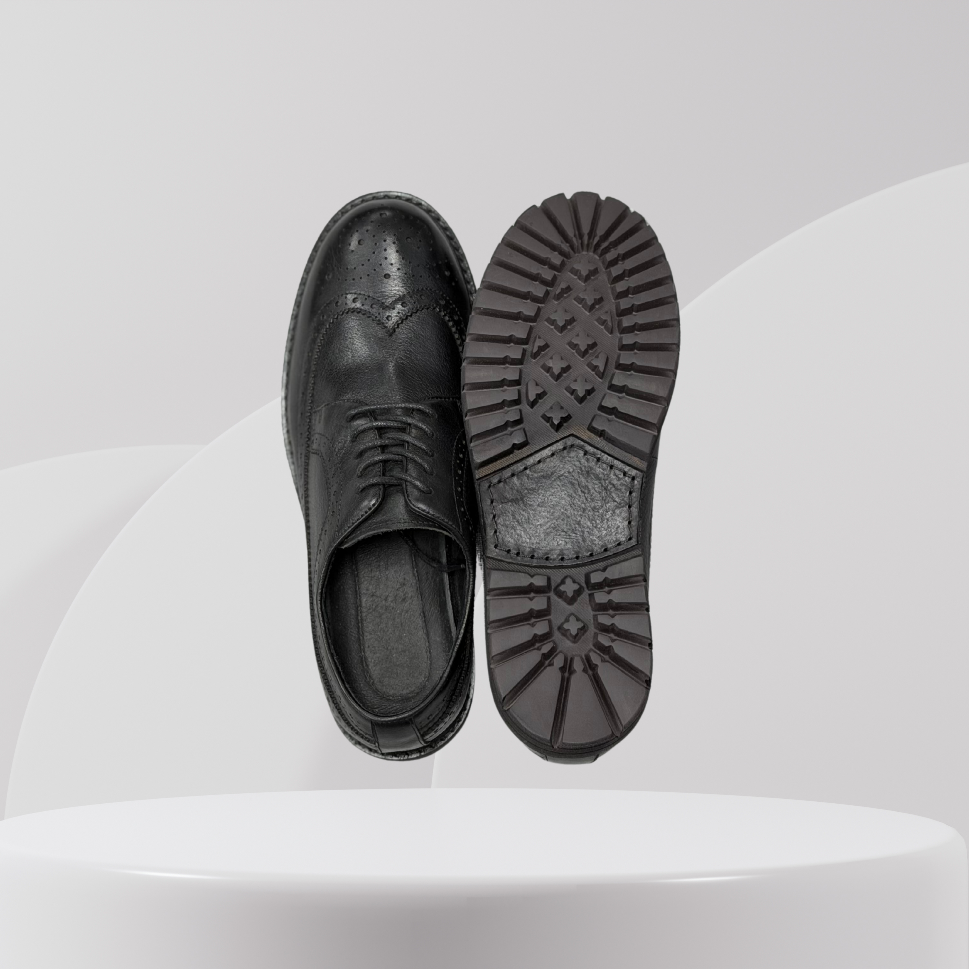 Garage Premium Black Leather Wingtip Brogue Shoes