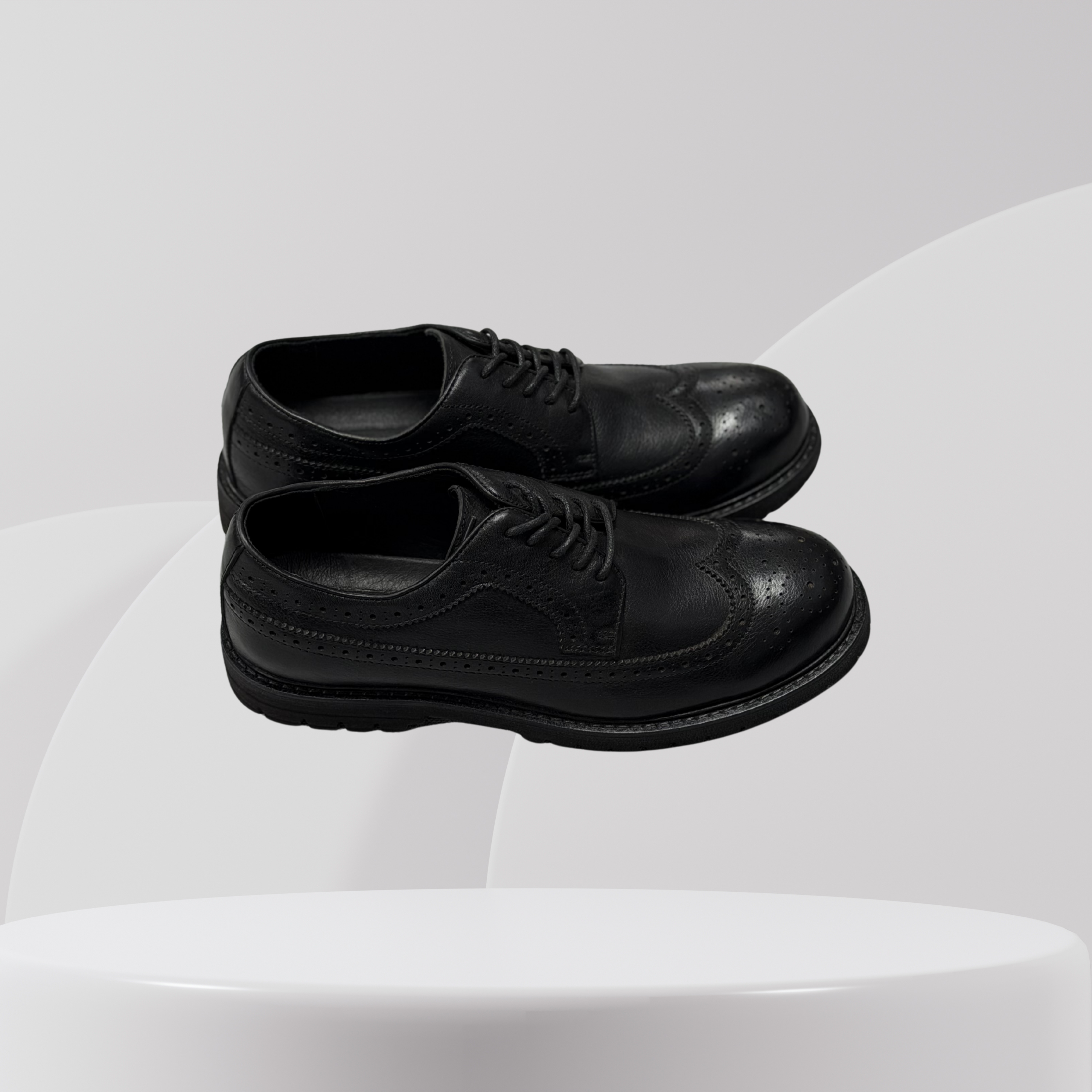 Garage Premium Black Leather Wingtip Brogue Shoes
