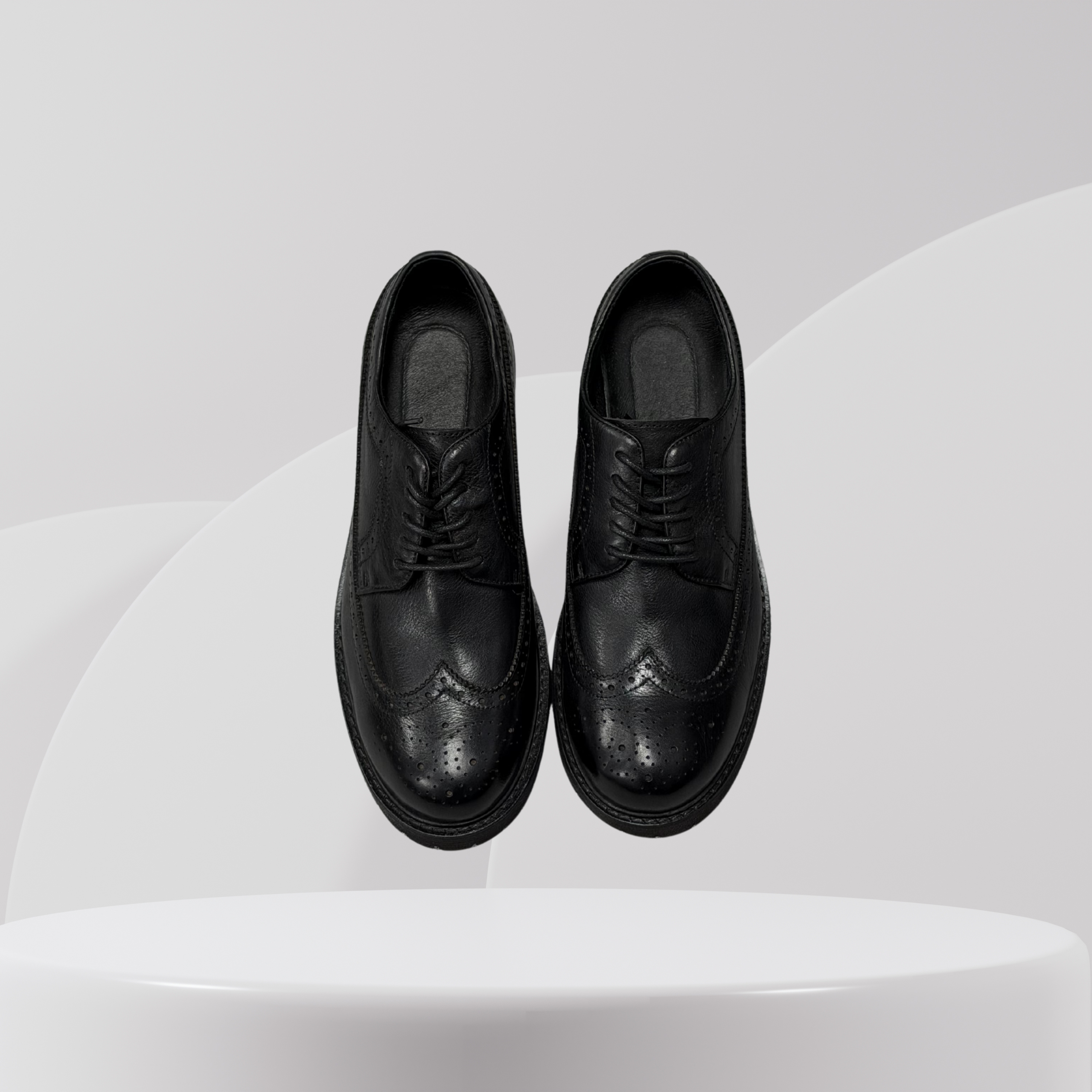 Garage Premium Black Leather Wingtip Brogue Shoes