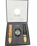 Watch with two straps in a TOMI branded box on a white background