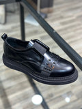 Studded Strap Leather Shoes – Black