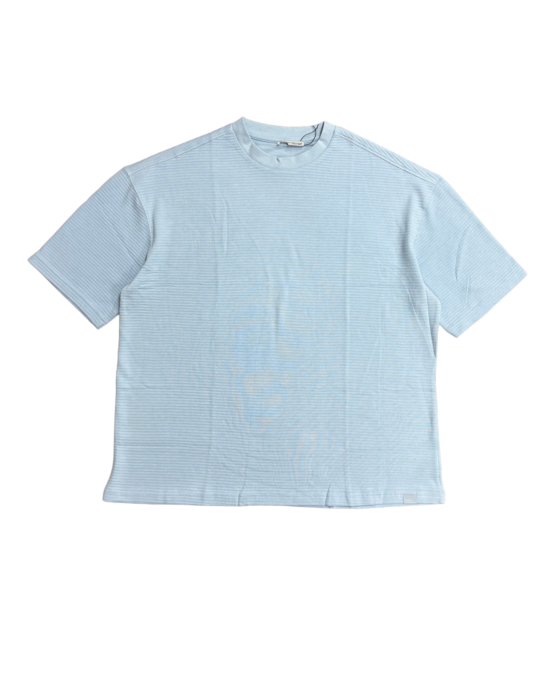 Light blue striped t-shirt on a white background