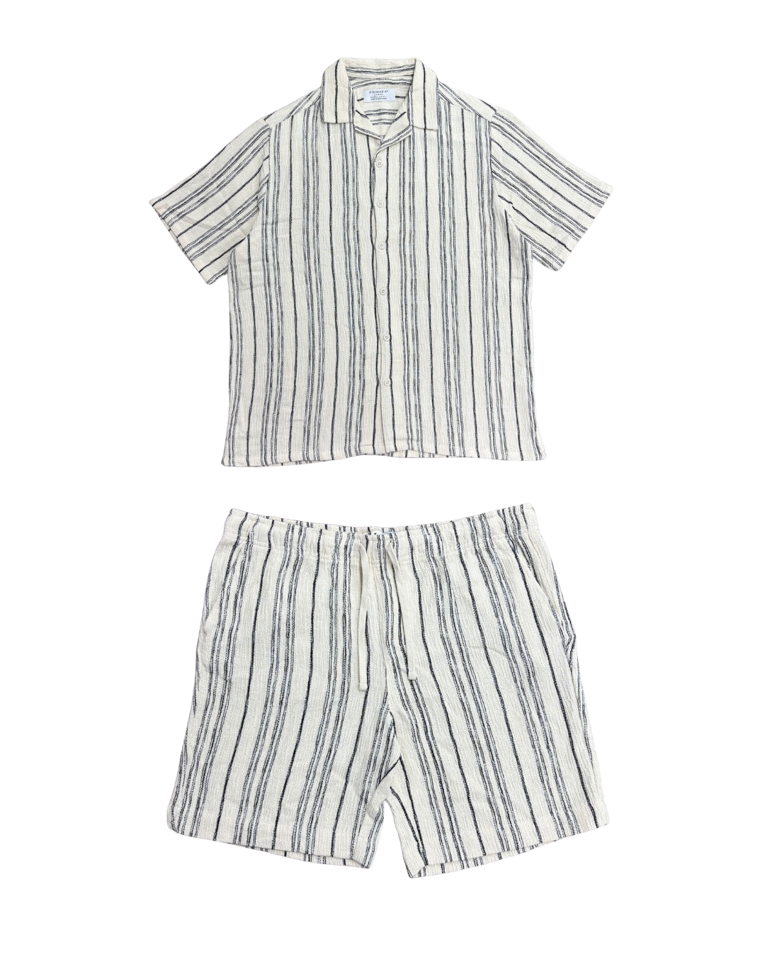 Striped shirt and shorts set on a white background