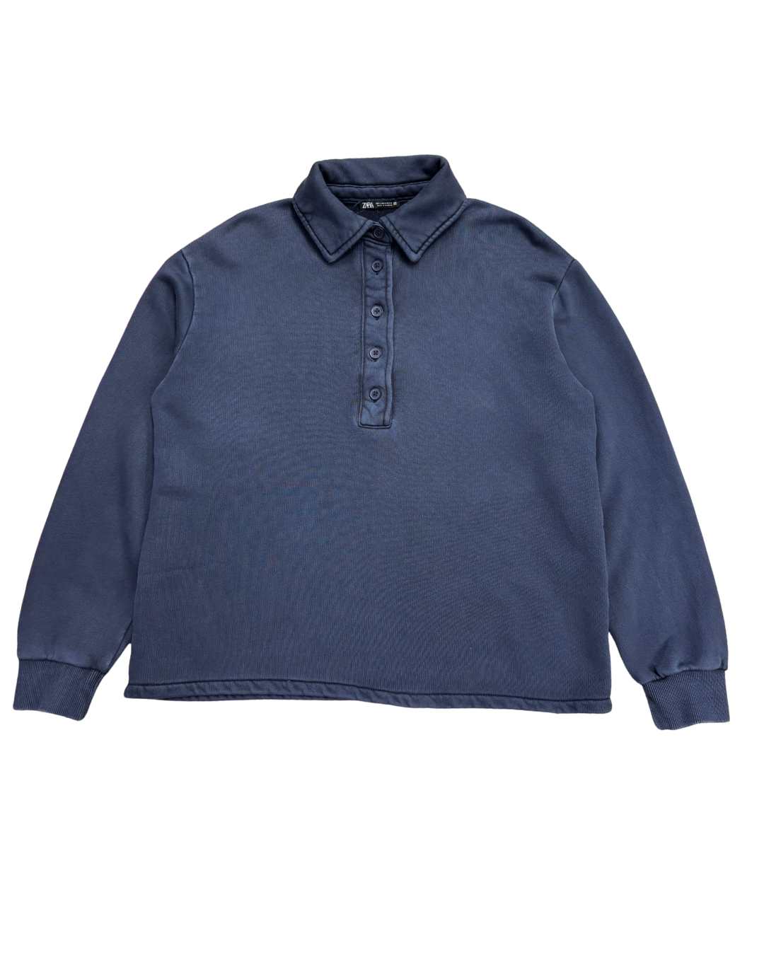 Blue long-sleeve polo shirt on a white background