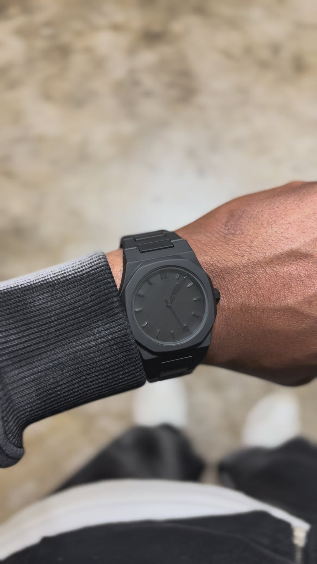 Apex Integrated Steel Watch Matte Black Octagonal Case Silver Dial