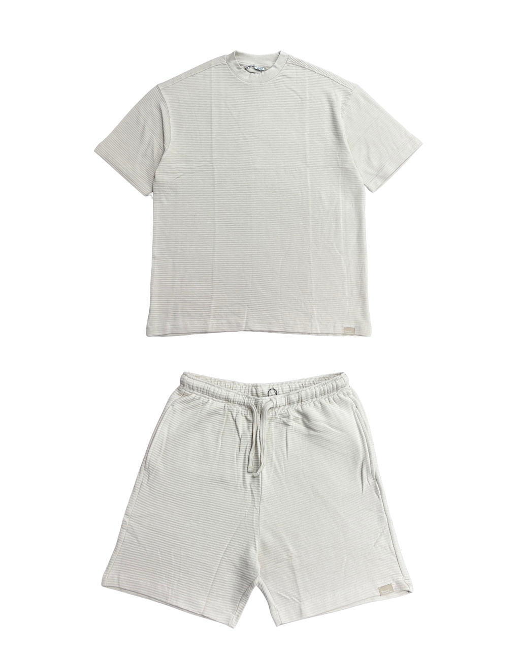 Light gray t-shirt and shorts set on a white background