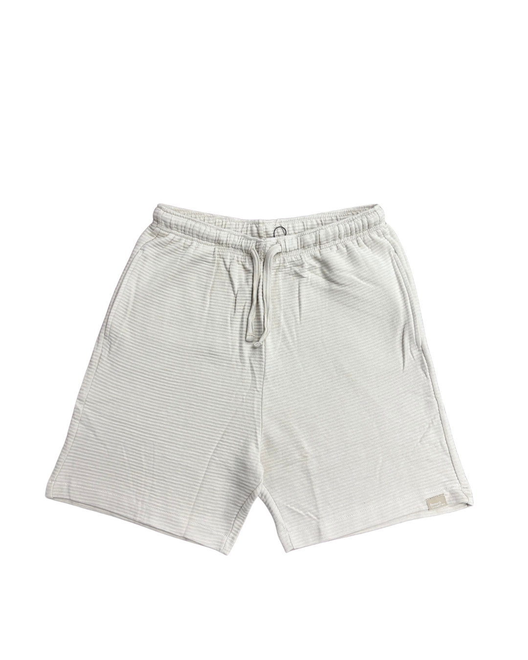 Light gray shorts with a subtle pattern on a white background